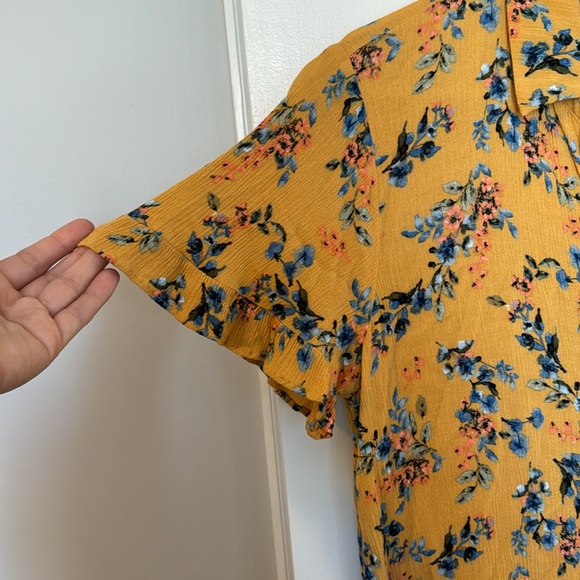 Mustard Floral Button Down Blouse - Picture 2 of 6